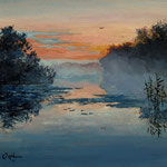 2013, Poranek nad jeziorem, Sunrise over the lake, olej na płótnie lnianym, 30 x 40 cm.