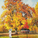 2012, Jesienny spacer, olej na płótnie lnianym, 40 x 50 cm.