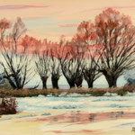 2019, Zima nad rzeką, Winter am Fluss, olej na płótnie, 30 x 40 cm.