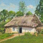 2022, Dawna chata wiejska, olej na płótnie lnianym, 30 / 40 cm.
