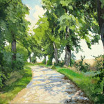 2019, Aleja wśród pól, Landweg, olej na płótnie, 40 x 55 cm.