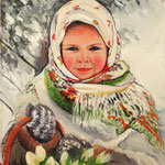 2015, Dziewczynka z tulipanami, olej na płótnie lnianym, 40 x 50 cm, Berlin.