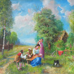 2003, Wiejska sielanka, olej na płótnie, 50 x 65 cm.
