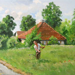 2021, Życie na wsi, olej na płótnie lnianym, 30 x 40 cm.