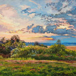 2012, Zachód słońca, olej na płótnie, 77 x 50 cm.