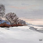 2012, Zimowy sen, olej na płótnie lnianym, 30 x 40 cm. Зима, снег, деревня