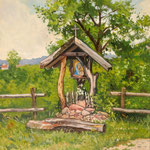 2015, Kapliczka w Mięćmierzu, Kapelle in Miecmierz, olej na płótnie lnianym, 30 x 40 cm.