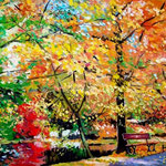 2009, jesień w parku, olej na płótnie, 30 x 40 cm.