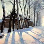 2011, zima na wsi 4, olej na płótnie, 30 x 40 cm. Winter in the countrysid, 冬季，雪，村e, 冬季在農村, Зима, снег, деревня, 