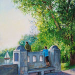 2009, Na moście w Magdeburgu, olej na płótnie, 30 x 40 cm. 夏
