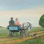 2021, Przejażdżka bryczką, Kutschenfahrt, Carriage ride, olej na płótnie lnianym, 32,5 x 50 cm.