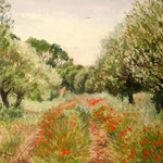 2015, Wierzby i maki, Weiden und Mohnblumen, olej na płótnie lnianym, 30 x 40 cm.