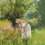 2009, na łące, olej na płótnie, 24 x 30 cm.