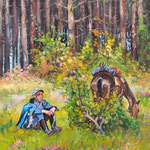 2010, odpoczynek ułana, olej na płótnie, 30 x 35 cm.