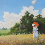 2019, Letni spacer, Sommerspaziergang, olej na płótnie lnianym, 30 x 40 cm.