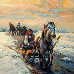 2015, Powrót z targu, return fro the market, Unterwegs vom Markt, olej na płótnie, 24 x 40 cm.