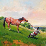 2011, uparty jak osioł, olej na sklejce, 33,5 x 36,5 cm.