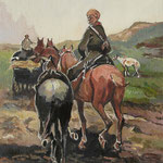 2012, w drodze, Unterwegs, on the road, olej na płótnie,  24,5 x 39 cm.
