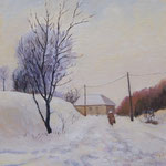 2011, zwykły zimowy dzień, olej na płótnie, 24,5 x 30,5 cm. Зима, снег, деревня