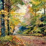 2014, Jesień w lesie, Herbst im Wald, olej na kartonie, 31 x 39 cm. Autumn in the forest, 秋