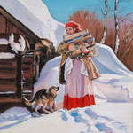 2011, Zima na wsi , olej na płótnie, 24 x 30 cm. Зима, снег, деревня