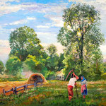 2012,  Im Gespräch, Öl auf Leinen, 50 x 70 cm.  夏