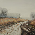 2015, Deszczowy dzień, Rainy day, Regnerischer tag, olej na kartonie, 26 x 45 cm.