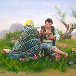 2010, przerwa na obiad, olej na płótnie, 30 x 40 cm.