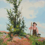 2019, Mały podróżnik,  a little traveler, olej na płótnie, 20 x 30 cm.