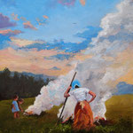 2013, Ogniska, olej na płótnie lnianym, 30 x 40 cm.