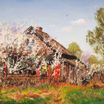2011, Wiosna, olej na płótnie, 24 x 30 cm. 春，