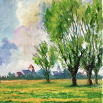 2007, Letni pejzaż z wierzbami, olej na płótnie, 30 x 40 cm.