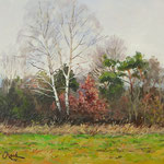 2016, Pejzaż z brzozami, Landschaft mit Birken, olej na płótnie, 25 x 35 cm.