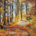 2014, Jesień w lesie, olej na płótnie lnianym, 41 x 60 cm. 秋