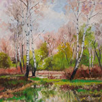 2013, Wiosna w lesie, olej na płótnie lnianym, 30 x 40 cm.