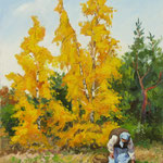 2019, Jesień, Herbst, olej na tekturze, 24 x 32 cm.
