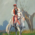 2022, Krakowiak na koniu, olej na płycie, 21 / 30 cm.