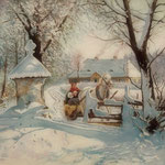 2010 Zimowy poranek, olej na płótnie, 55 x  75 cm. 冬季在農村, Зима, снег, деревня