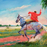 2009, Galopem na przełaj, olej na płótnie, 30 x 40 cm.  夏