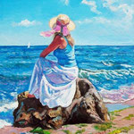 2009, nad morzem, olej na płótnie, 30 x 40 cm. Bozena, 夏