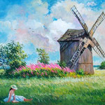 2009, Przy wiatraku, olej na płótnie, 30 x 40 cm.