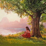 2014, O wschodzie słońca,olej na płótnie lnianym, 40 x 50 cm.  夏