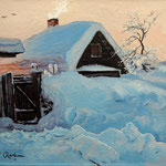 2012, Zima na wsi 12, olej na płótnie, 24 x 30 cm. 冬季在農村, Winter in the countryside, Зима, снег, деревня, 冬季，雪，村