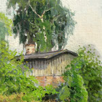 2021, Stary dom w Chwaszczynie, ilej na płótnie, 20 x 30 cm.