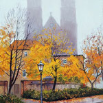 2012, Jesienna mgła, olej na płótnie lnianym, 30 x 40 cm. Katedra w Magdeburgu
