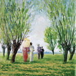 2007, Niedzielny spacer, olej na płótnie, 30 x 40 cm.
