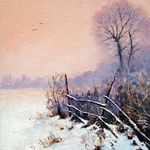 2011, zima na wsi 7, olej na płótnie, 24 x 30 cm. Зима, снег, деревня 