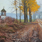 2014, Wiejska droga, Country road, olej na sklejce, 30 x 40 cm.