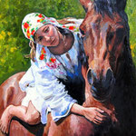 2011, dziewczyna i koń, olej na płótnie, 30 x 40 cm.