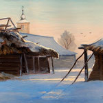 2011, zima na wsi 6, olej na płótnie, 30 x 40 cm. Winter in the countryside, 冬季在農村, Зима, снег, деревня, 冬季，雪，村